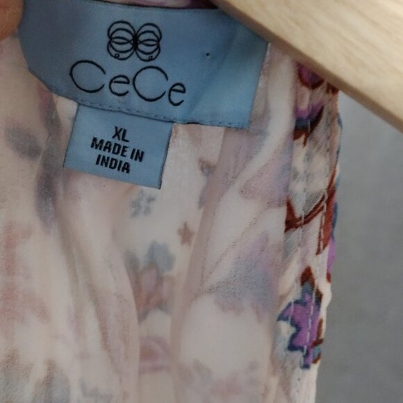 CeCe Floral Sleeveless Blouse XL – Tie Neck Mock Neck Pastel Print Top - Picture 9 of 10